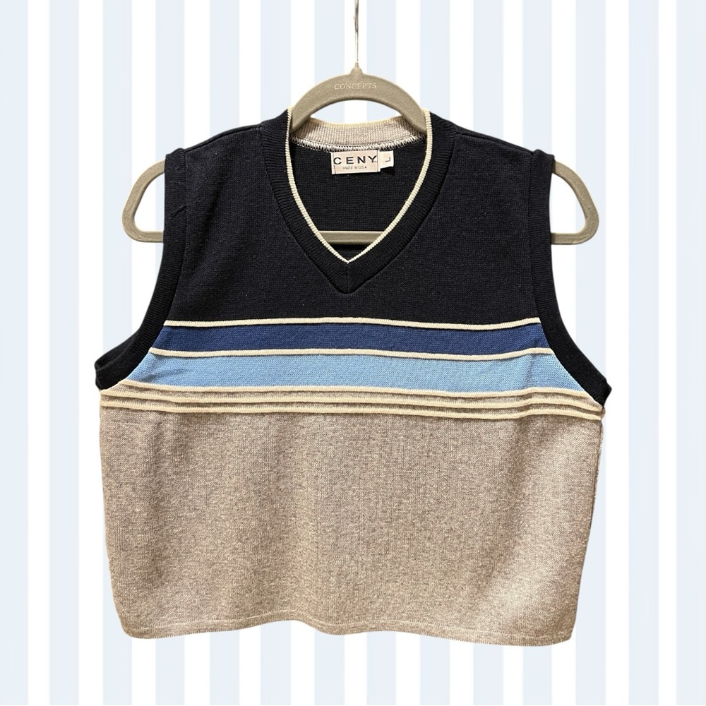 CENY Striped Sleeveless Sweater Vest
